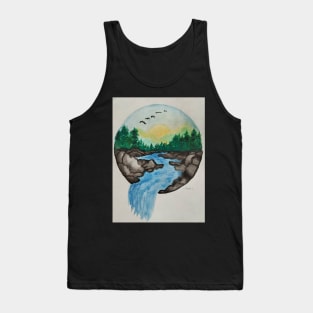 A flock of birds flying high above falling water Tank Top